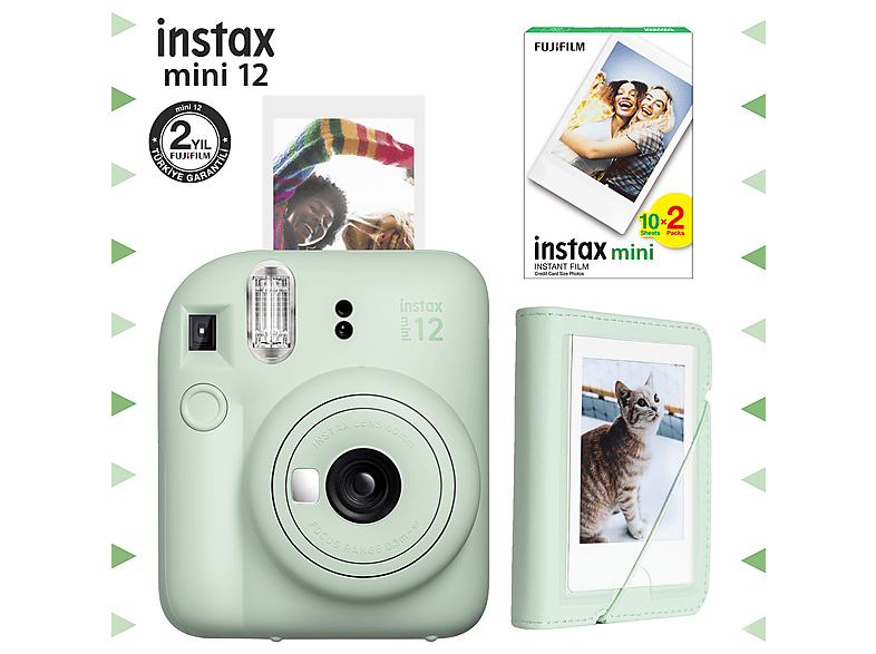 FUJIFILM Instax mini 12 Fotoğraf Makinesi-20'li Film ve Mini Albüm Bundle Set Yeşil