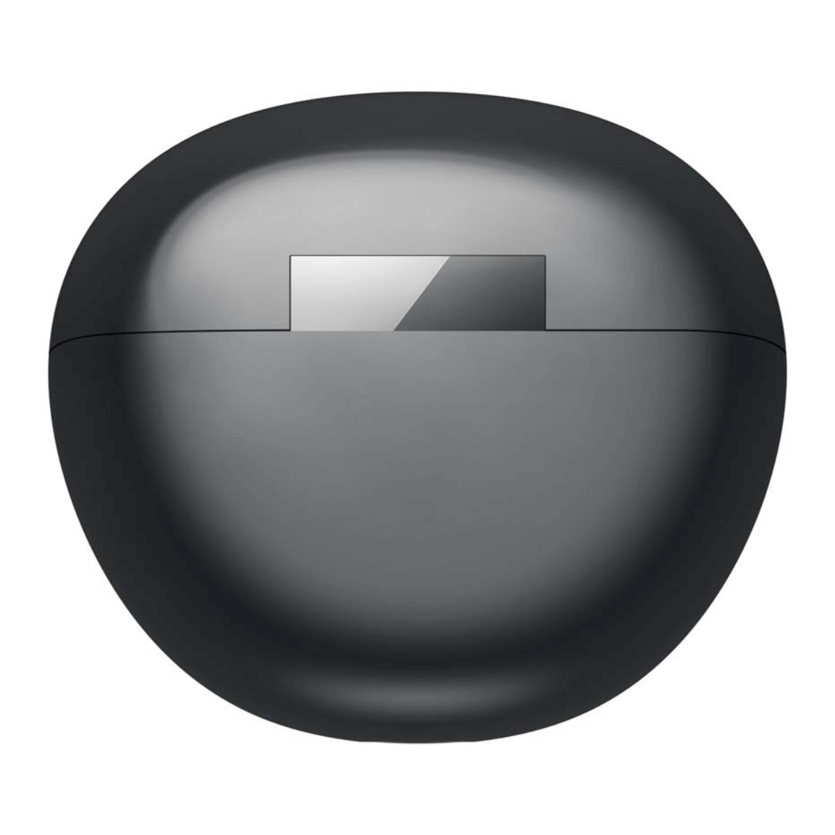 Ein dunkelgraues, ovales Gehäuse mit einem rechteckigen, reflektierenden Deckel. Das Gehäuse ist glatt und abgerundet, vor weißem Hintergrund.