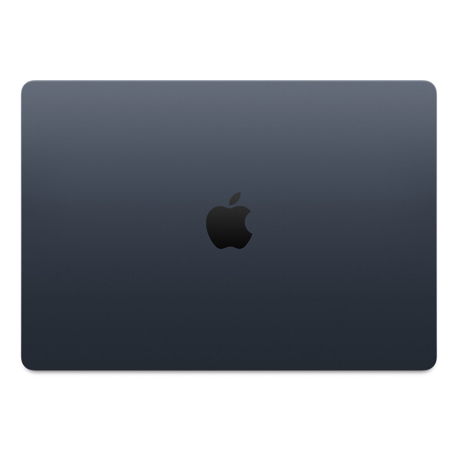 Ciemnoniebieski laptop, zamknięty. Logo Apple jest na środku. Powierzchnia jest gładka i odbijająca światło.