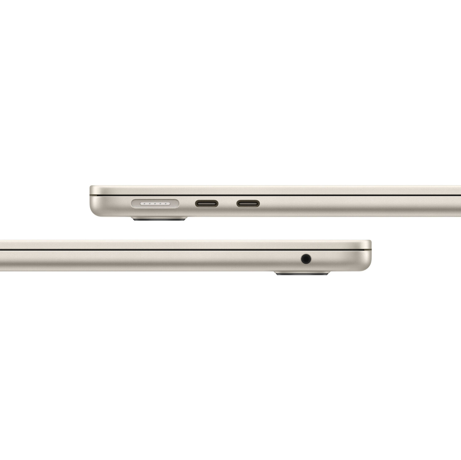 Dwie sekcje srebrnego laptopa, pokazujące porty i gniazdo słuchawkowe na białym tle.