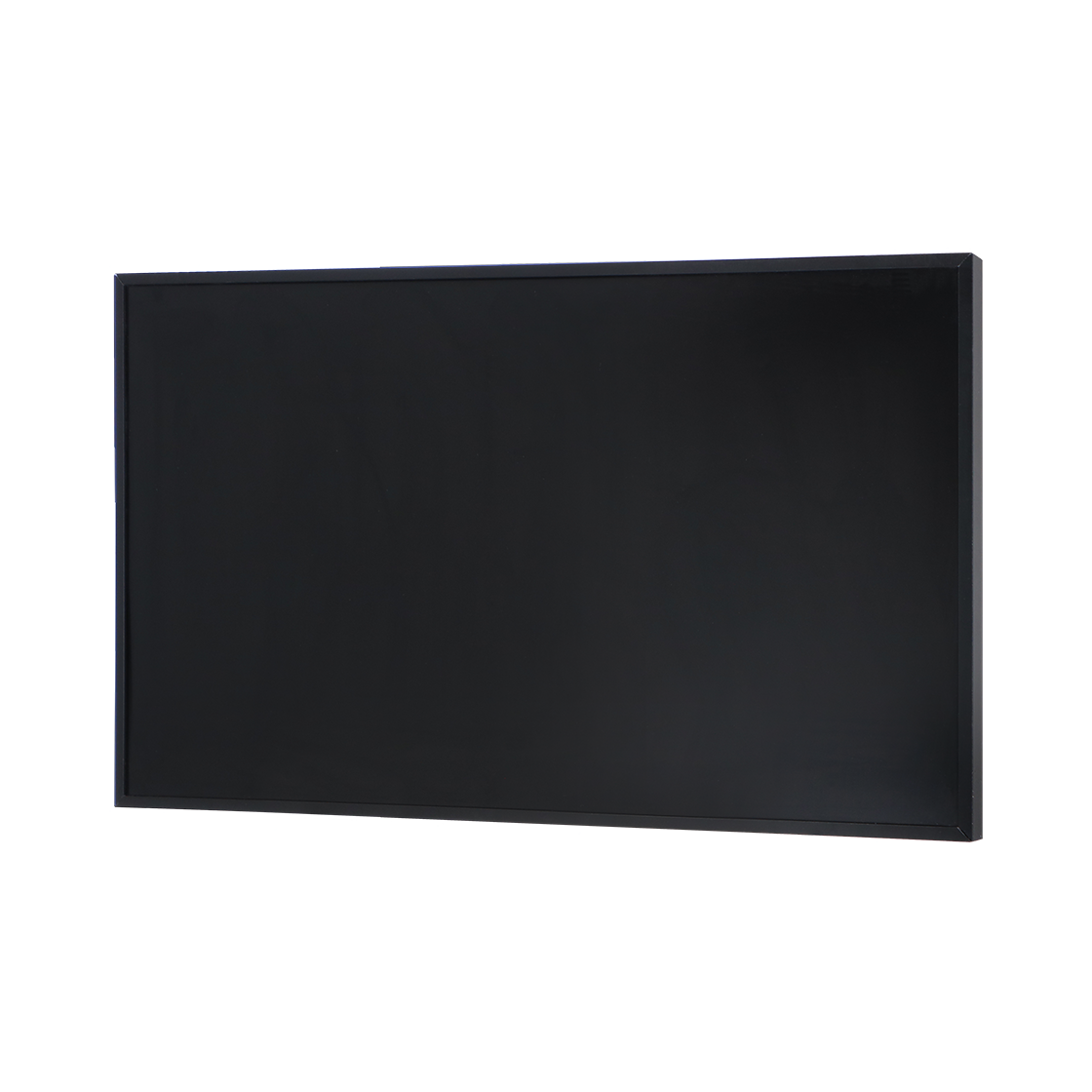 A large, rectangular black screen with a thin black frame. The screen is centered against a white background.