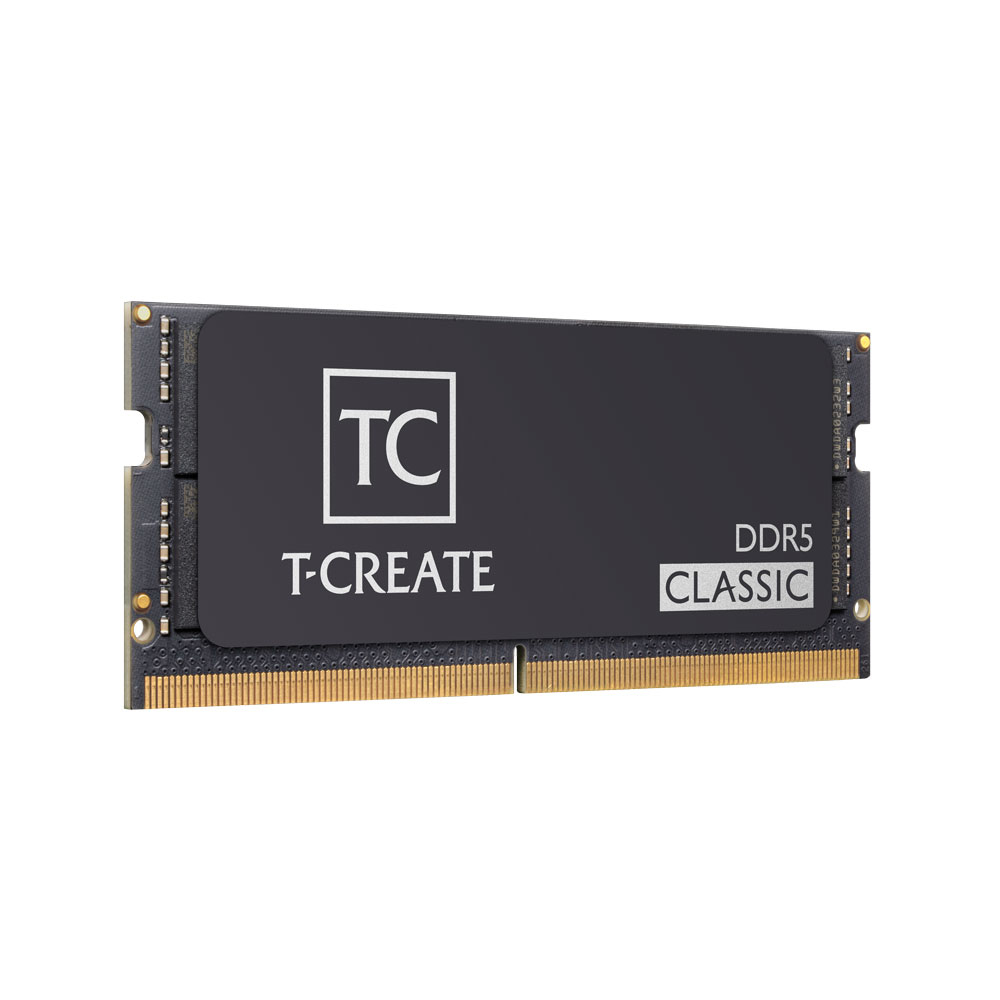 Moduł pamięci DDR5 z czarną etykietą. Posiada logo 'TC', 'T-CREATE' i 'DDR5 CLASSIC'. Krawędzie są złote.