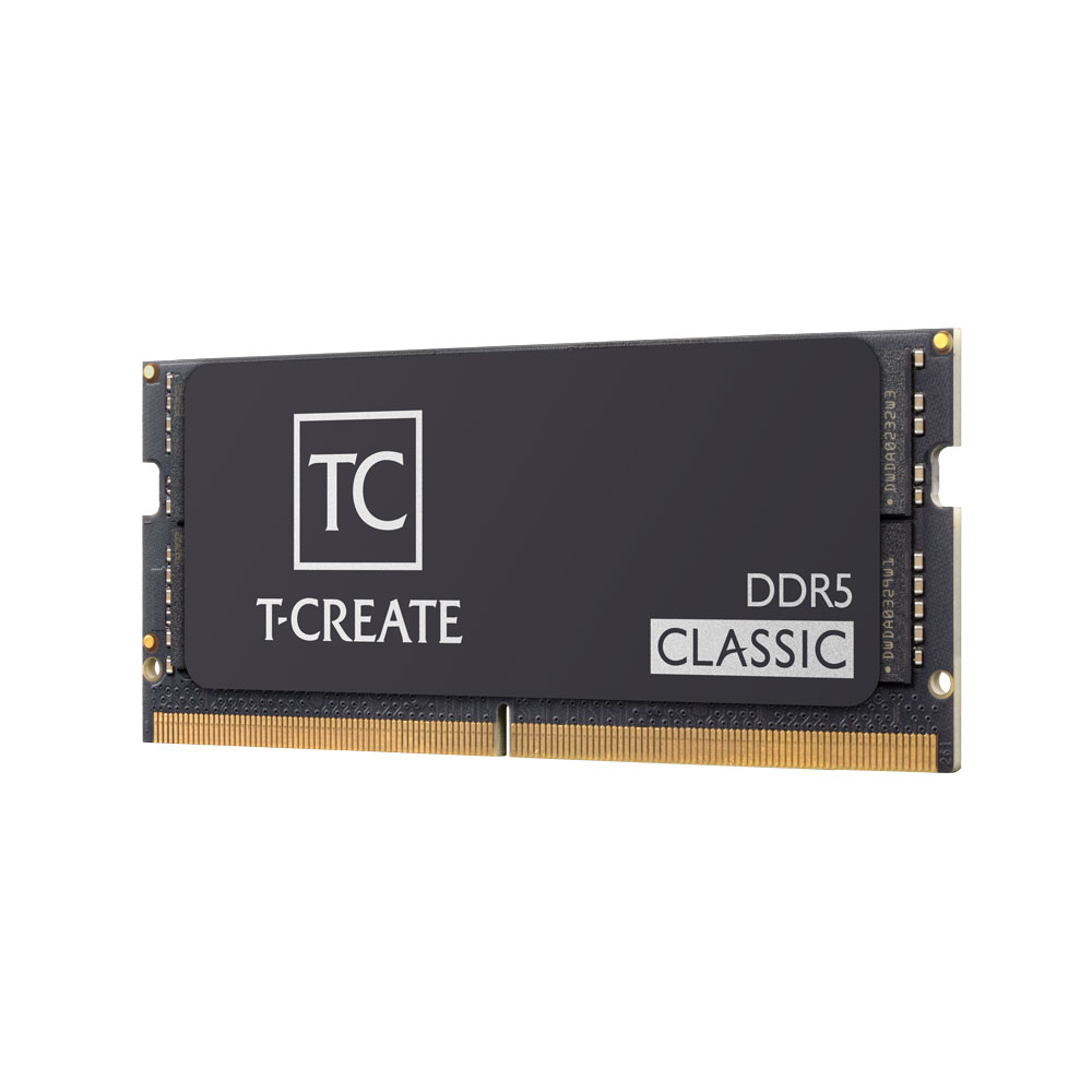 Moduł pamięci RAM DDR5 Classic. Jest czarny z białym tekstem: "TC", "T-CREATE" i "DDR5 CLASSIC".