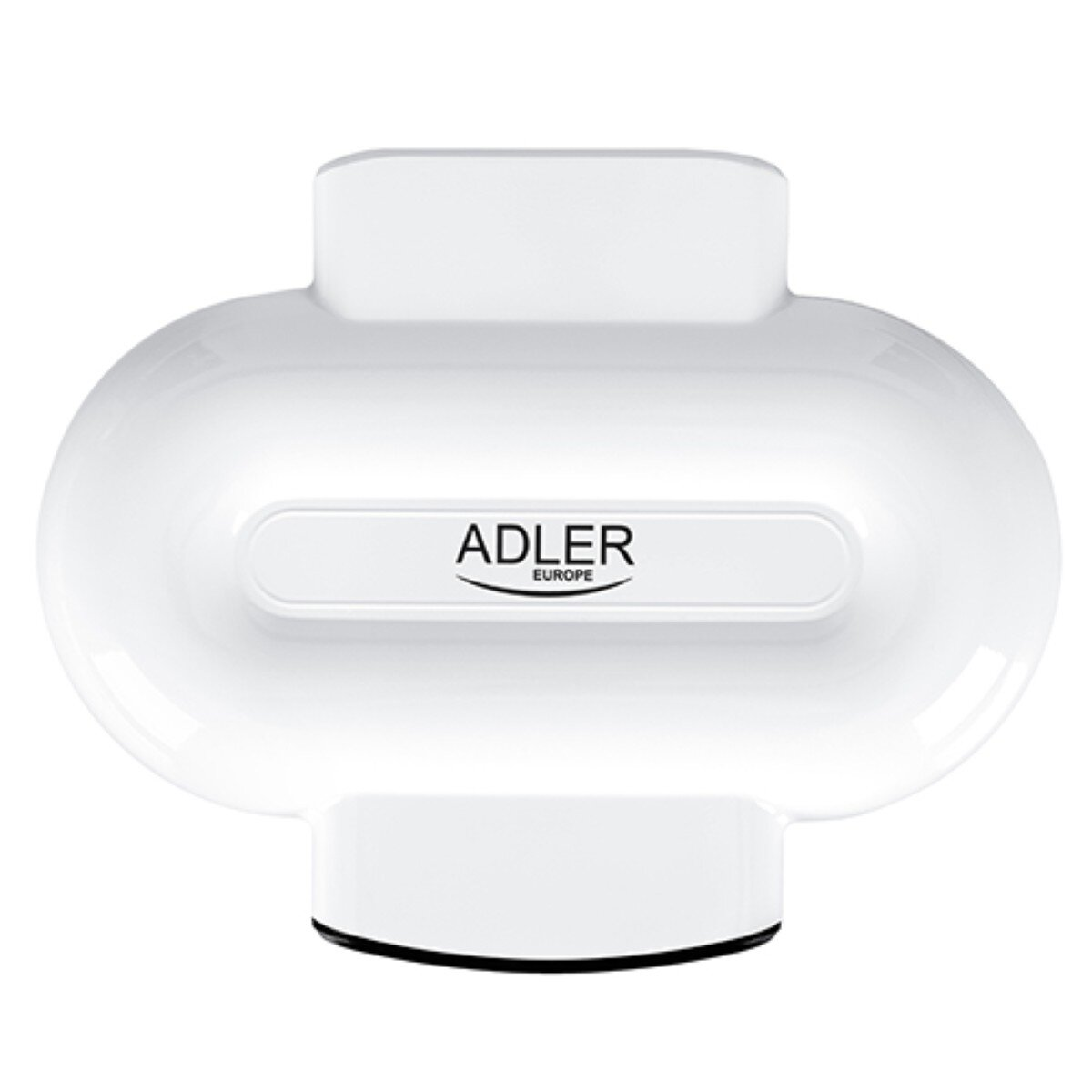 Un dispositivo bianco e arrotondato con il logo 'ADLER EUROPE'. Ha un design a forma di pillola, con base nera e parte superiore rettangolare.