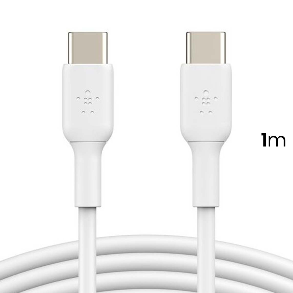 Sono visualizzati due cavi di ricarica USB-C bianchi. I connettori sono argentati. Il testo '1m' è accanto ai cavi.