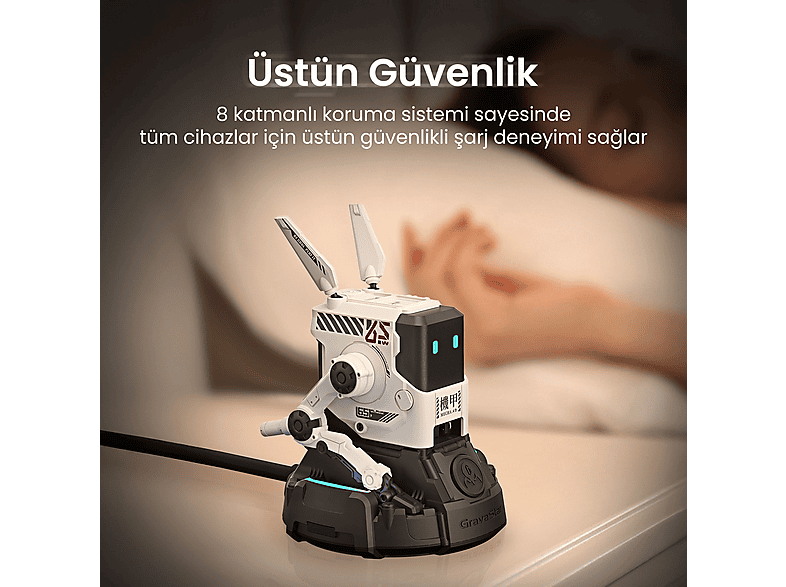 GRAVASTAR Alpha65 Robot Figürlü 65W Hızlı Şarj Adaptörü Beyaz