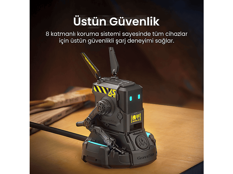 GRAVASTAR Alpha65 Robot Figürlü 65W Hızlı Şarj Adaptörü Gri Fiyat