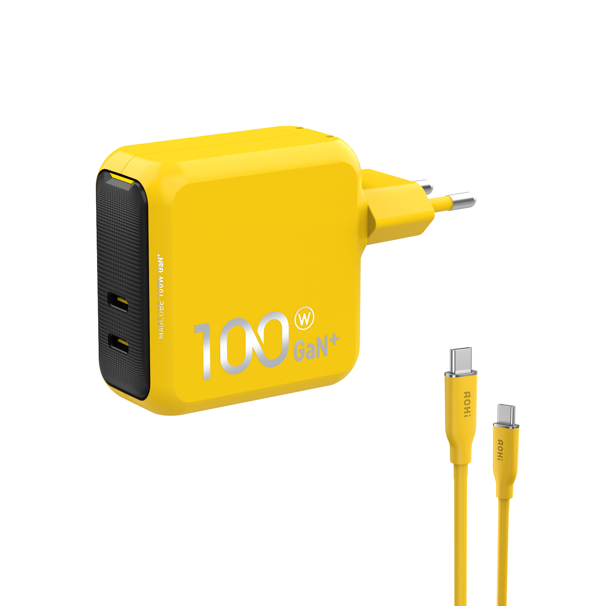 AOHI Magcube 140W 1m PD 3.1 480Mbps Süper Hızlı Şarj ve Data Kablosu Seti, 100W 2 Portlu Şarj Adaptörü Sarı