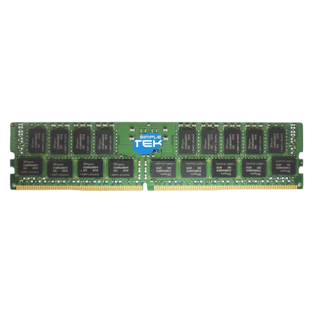 Un modulo RAM verde con chip e testo neri, centrato su sfondo bianco. Logo 'Simple Tek' visibile.