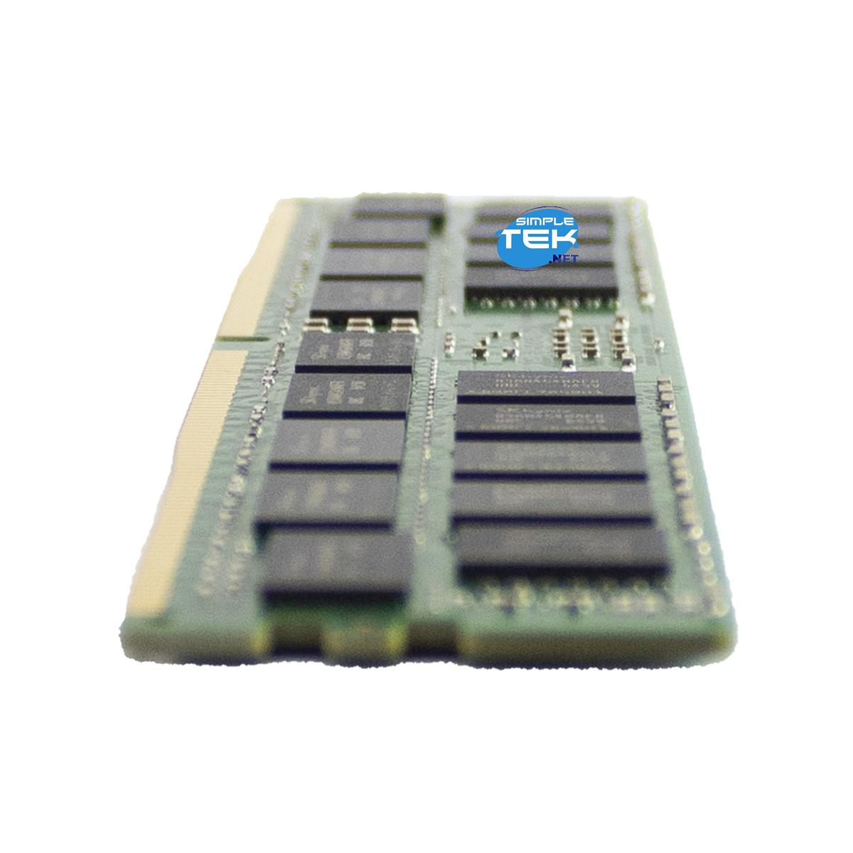 Un modulo RAM verde con chip neri su sfondo bianco. Il logo Simple Tek è visibile in alto a destra.