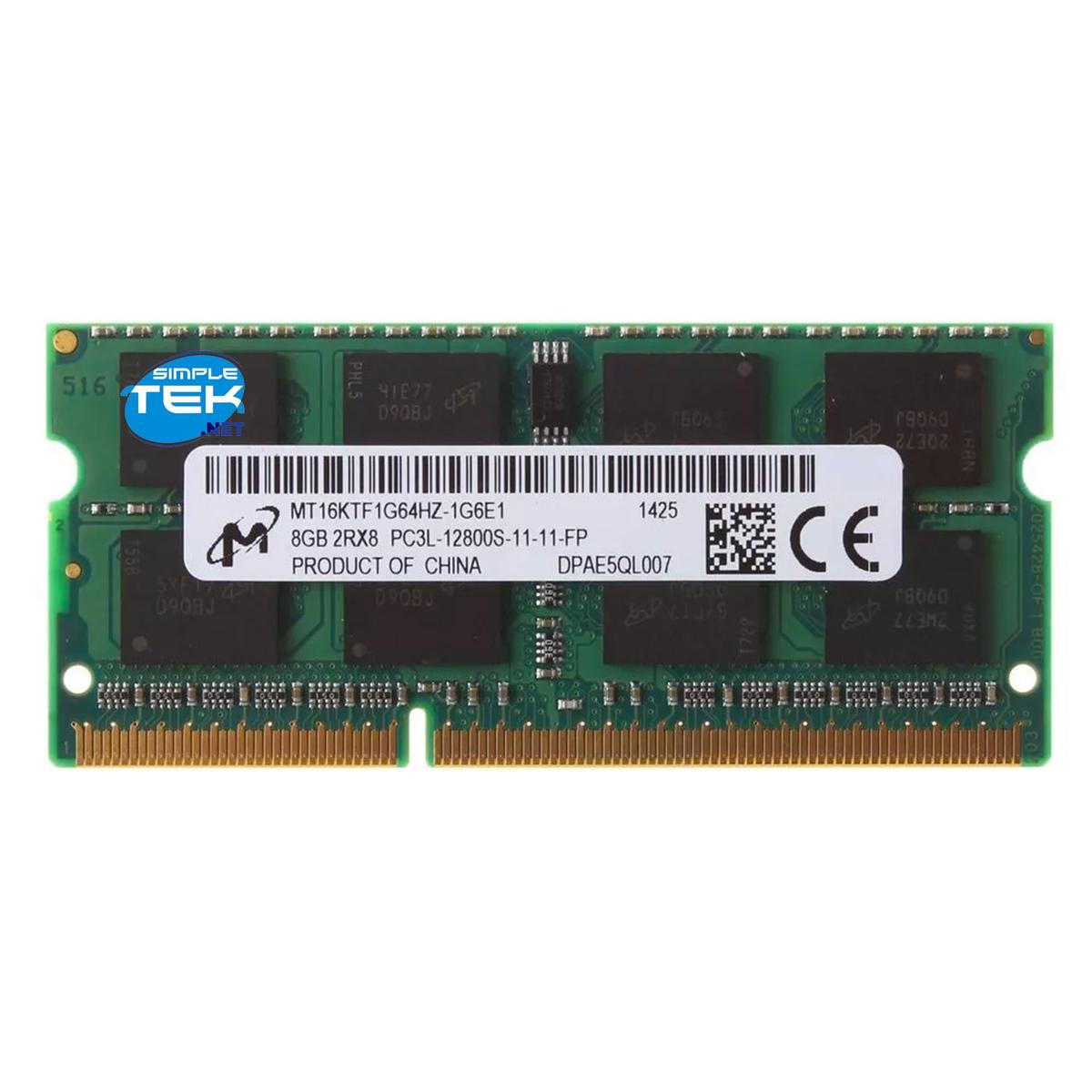 Un modulo RAM verde con chip e etichette nere, con testo e un marchio CE. È una memoria PC3L-12800S-11-11-FP.