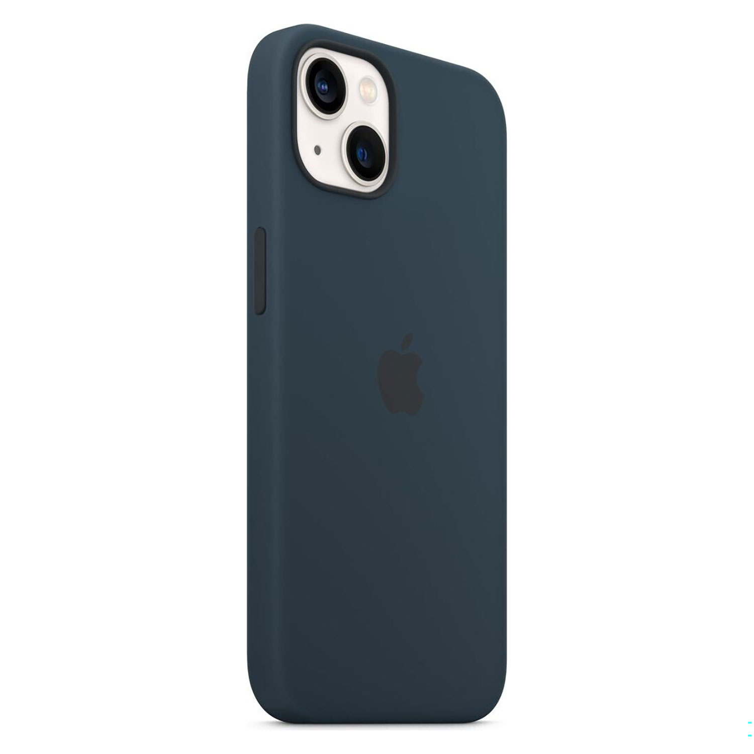Une coque iPhone bleu foncé, avec le logo Apple, et une bosse pour l'appareil photo. La coque est sur fond blanc.