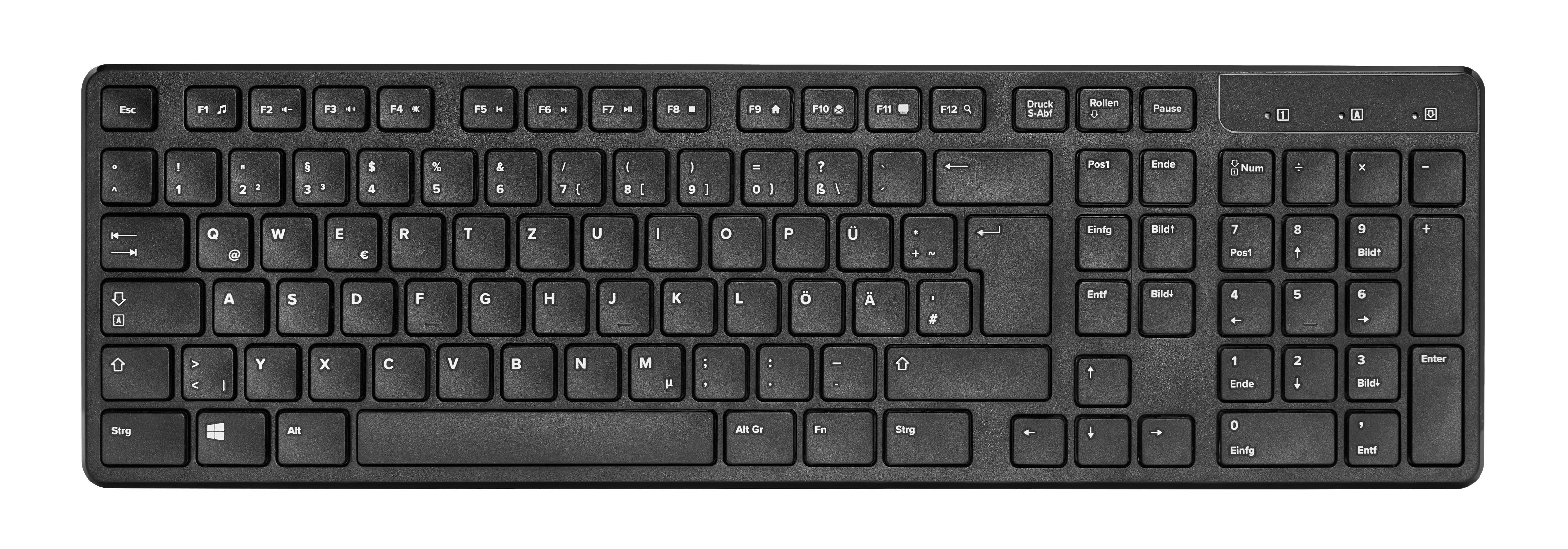 Tastiera di computer nera con tasti e simboli, tra cui lettere, numeri e caratteri speciali.