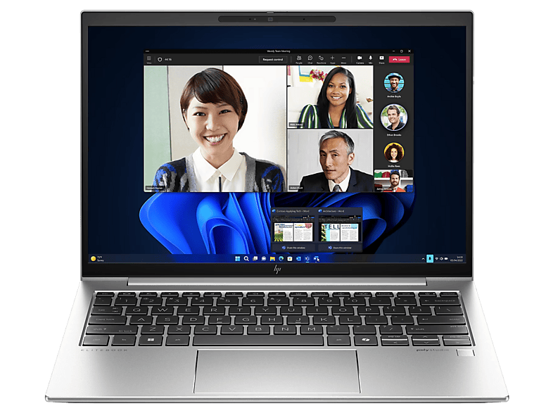 HP B41NWEC QWERTZ, Notebook, mit 13,3 Zoll Display, Intel® Core™ Ultra 5,Intel Core Ultra 5 135U Prozessor, 32 GB RAM, 512 GB SSD, Intel® Core™ Onboard Graphics, Silber, Windows 11 Pro