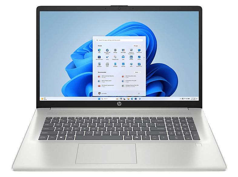 HP 17-cn4740ng QWERTZ, Notebook, mit 17,3 Zoll Display, Intel® Core™ 5,Intel Core 5 120U Prozessor, 16 GB RAM, 512 GB HDD, Intel® Iris® Xᵉ, Silber, Windows 11 Home