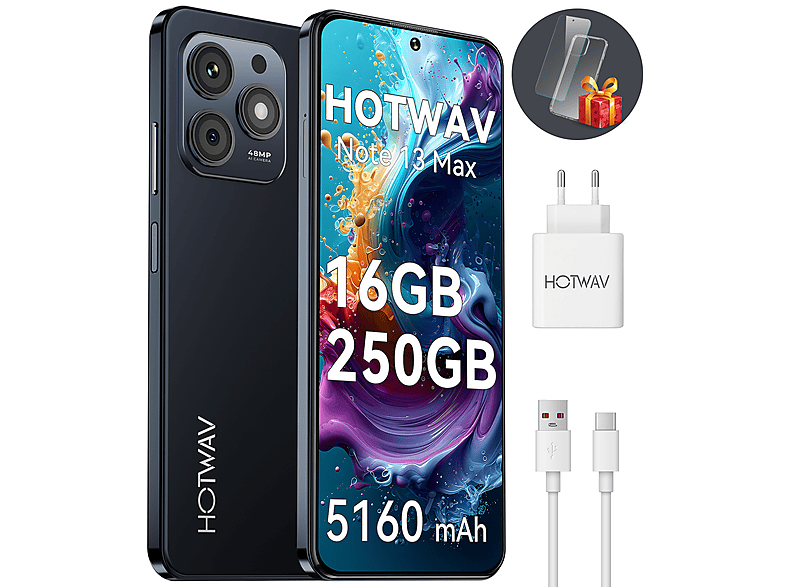 HOTWAV Note 13 Max 256 GB Schwarz, Android Smartphone,Smartphone ohne Vertrag, Günstige handy,Mobiltelefon,24 Monate Garantie Dual SIM