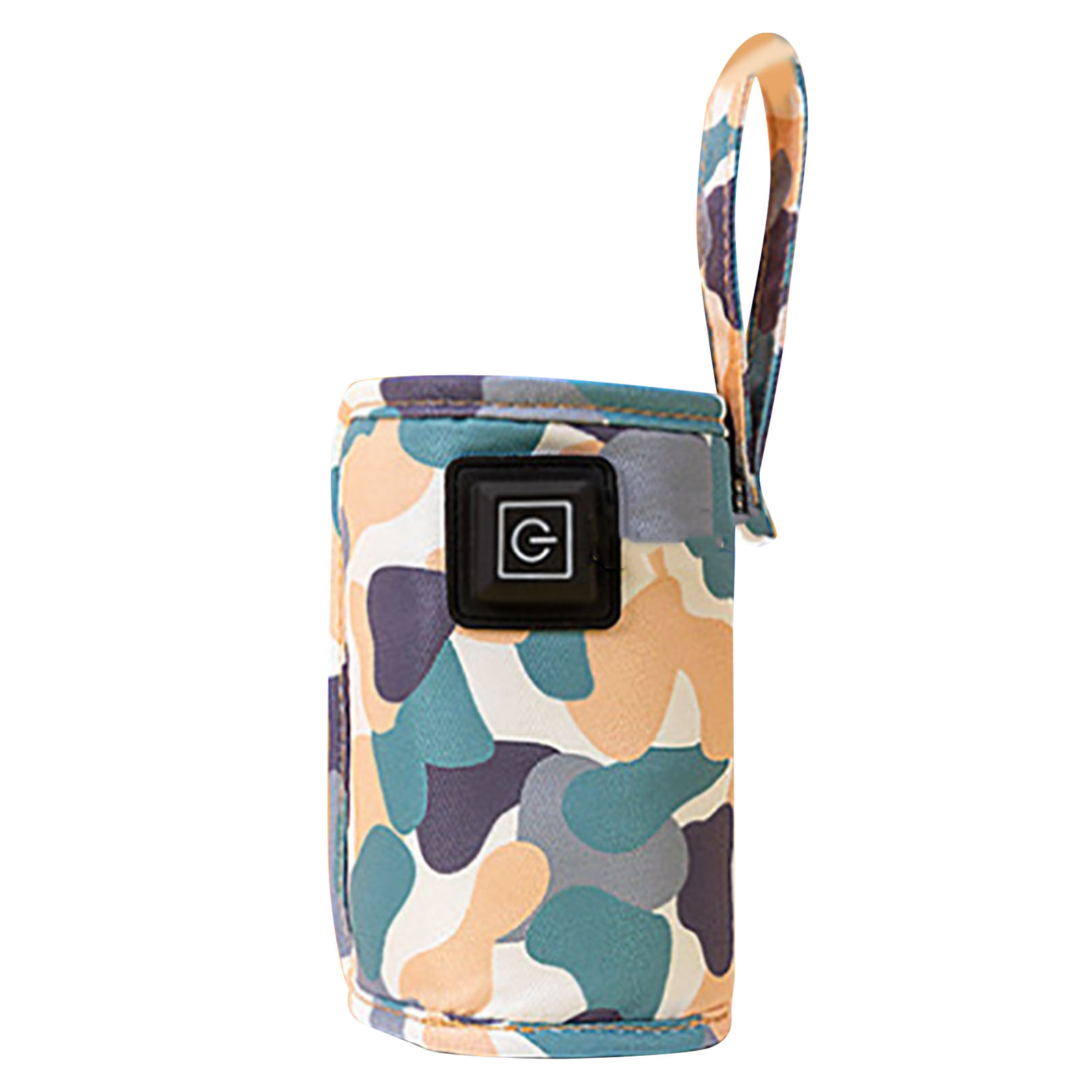 Ein Flaschenwärmer mit Camouflage-Muster, schwarzem Einschaltknopf und Griff.