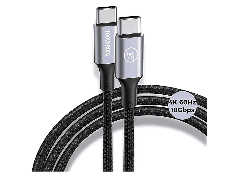 WICKED CHILI 1x 100 Watt 1m USB-C Video 4k60Hz 10GBps, Ladekabel, 1 m, Schwarz