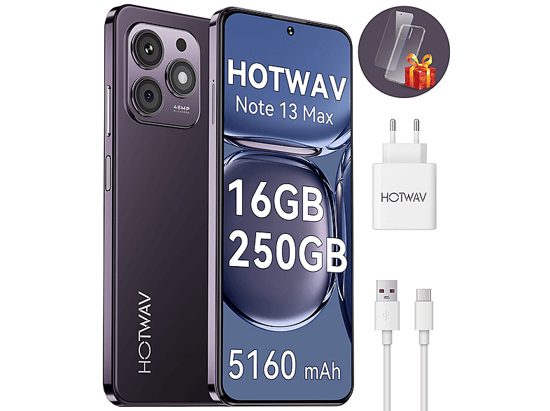 HOTWAV Note 13 Max 256 GB Violett Android Smartphone ohne Vertrag, 4G/OTG/Face ID/GPS/Fingerabdruck, Günstige handy,Mobiltelefon,24 Monate Garantie Dual SIM