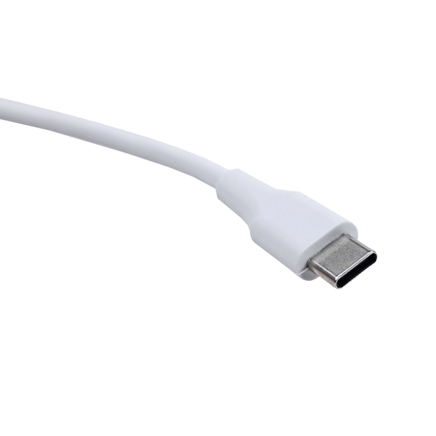 Biały kabel USB-C z białym złączem na białym tle.