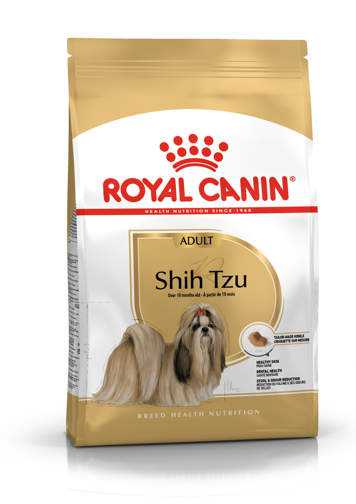 Torba karmy dla psów z logo Royal Canin i zdjęciem Shih Tzu. Tekst: 'Shih Tzu' i 'Adult'.