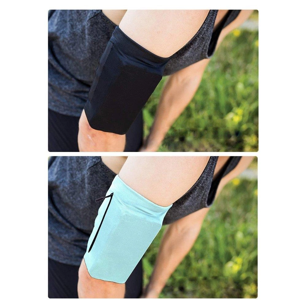 Oben: Armband in Schwarz. Unten: Armband in Hellblau. Beide an Armen, vor grünem Gras.