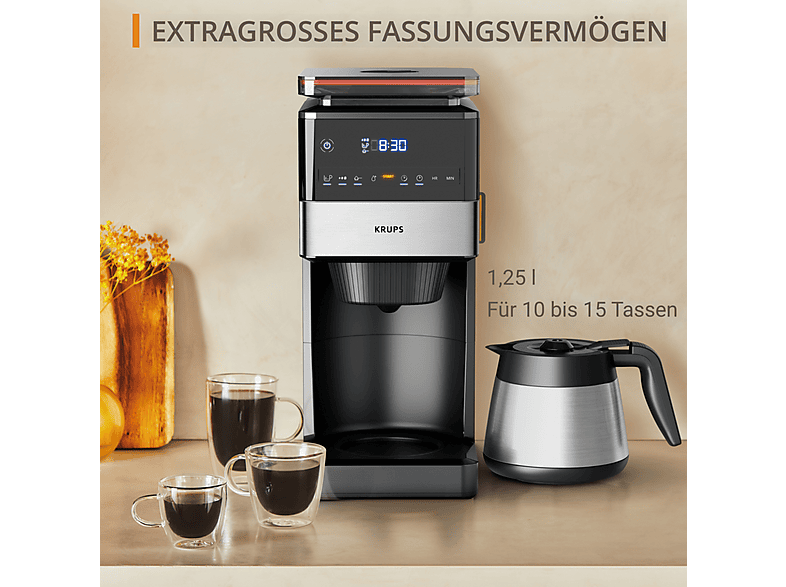 KRUPS KT 8428 GRIND AROMA XL THERMO Filterkaffeemaschine, mit Thermoskanne Schwarz