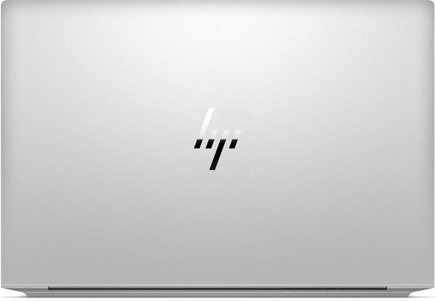 Silberner Laptopdeckel mit HP-Logo. Der Deckel ist geschlossen und zeigt ein minimalistisches Design mit Logo.