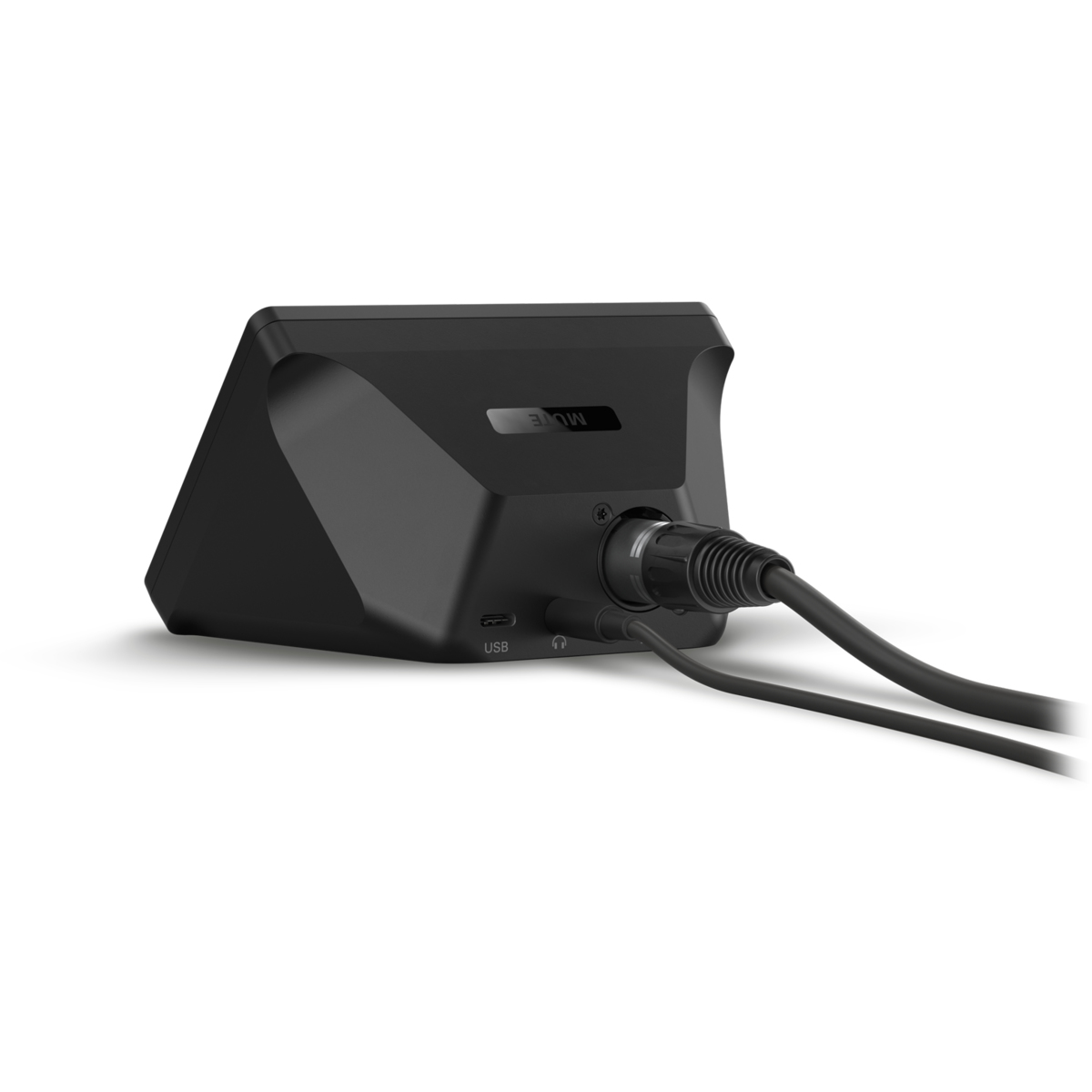 Dispositivo audio nero con cavi collegati. Include porte USB e cuffie. La parola 'MUTE' è visibile.