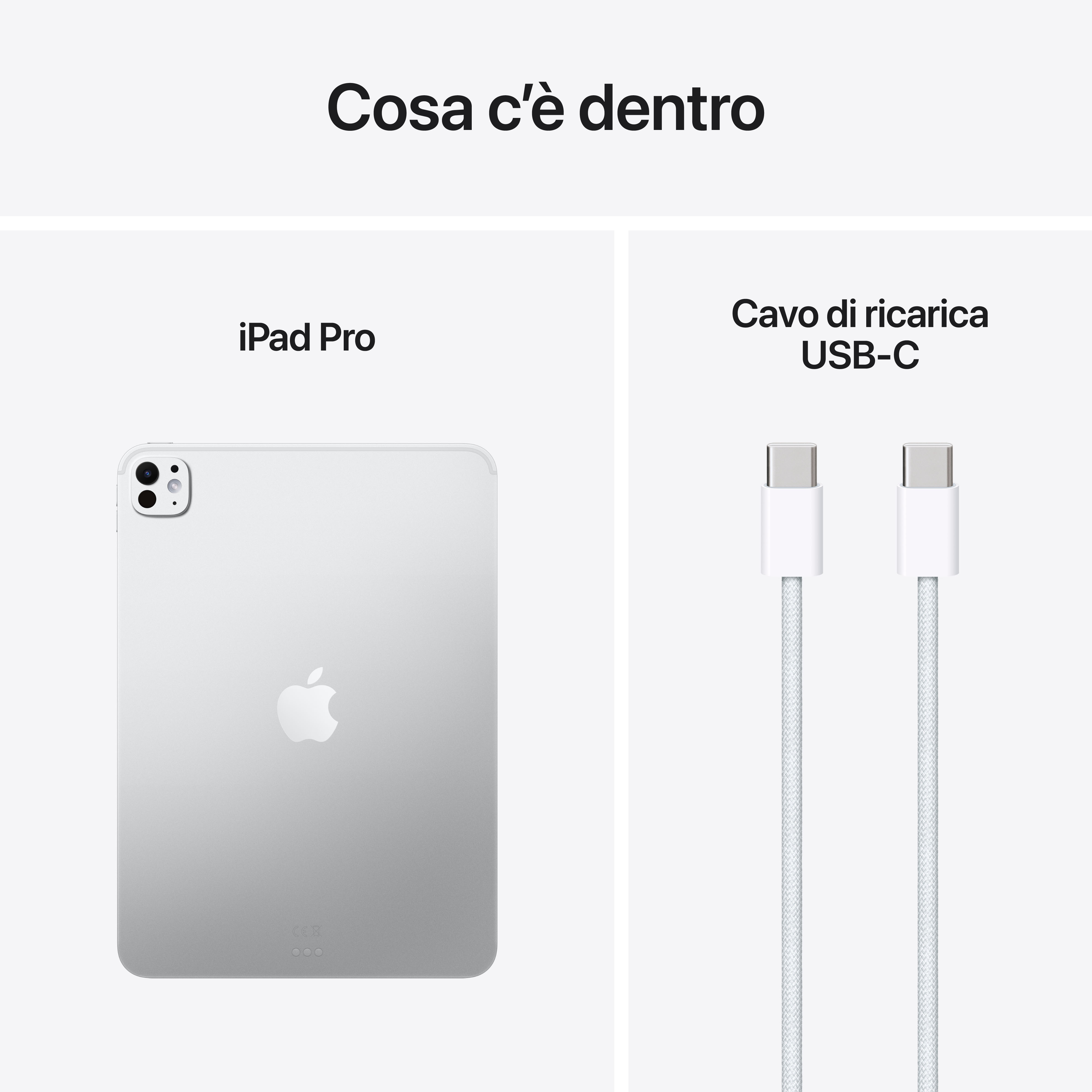 iPad Pro i kabel ładujący USB-C na białym tle.