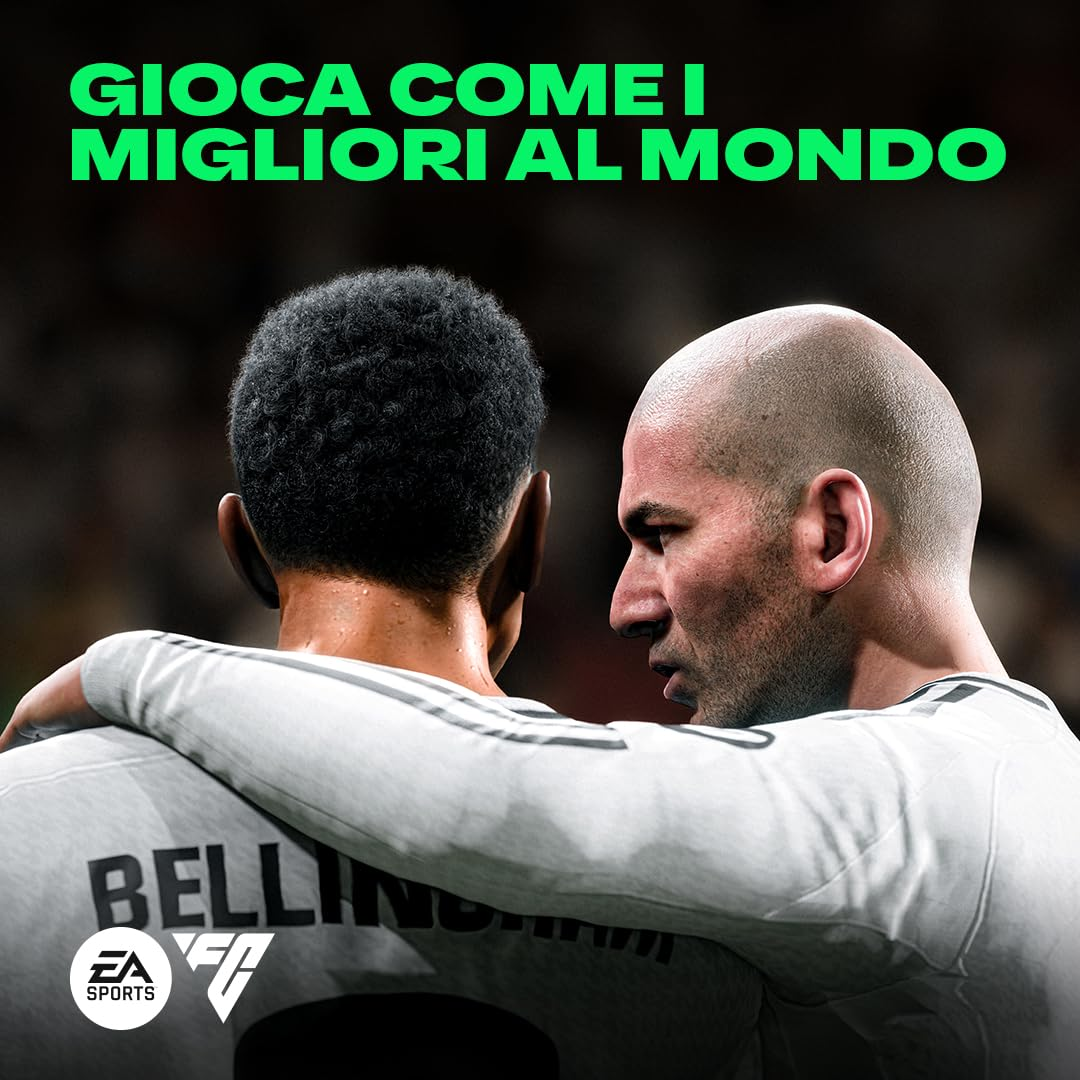 Due calciatori, uno con capelli neri, l'altro calvo. Uno ha il braccio attorno all'altro. Il logo EA Sports è sulla maglia.