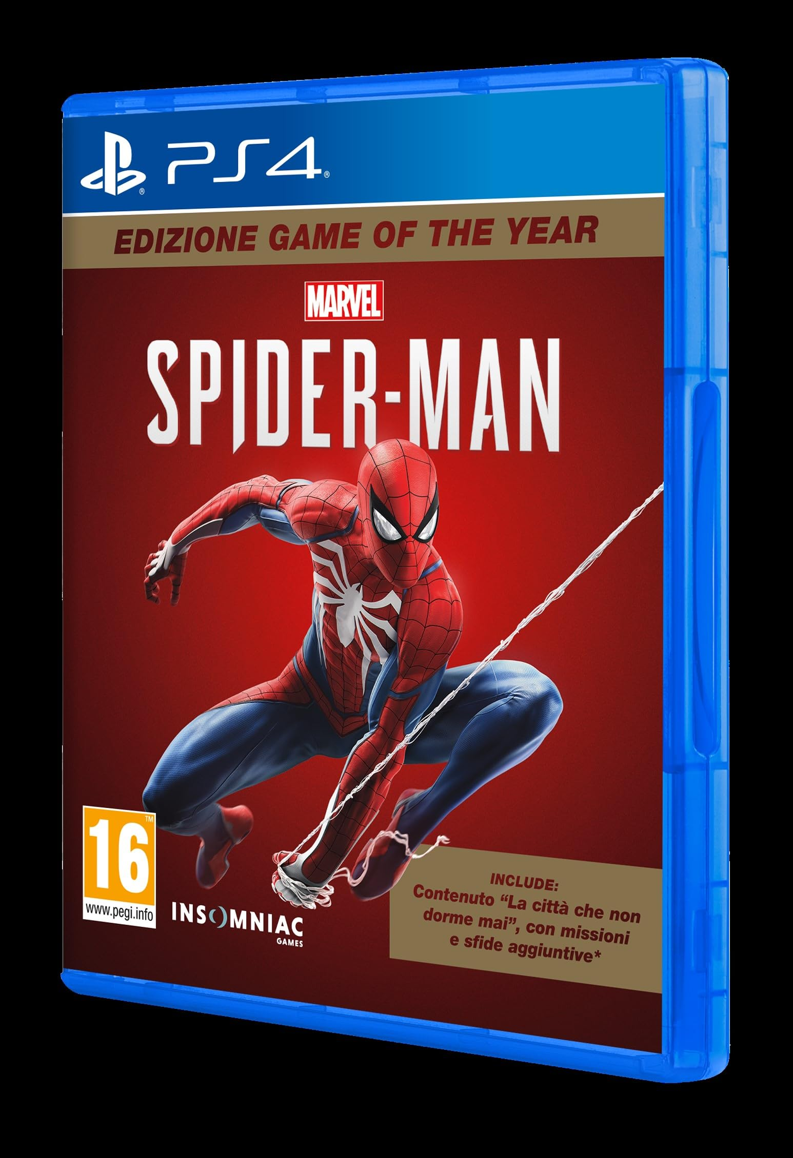 PS4 Spider-Man Spielhülle. Spider-Man in Rot und Blau auf rotem Hintergrund. Enthält zusätzliche Inhalte.