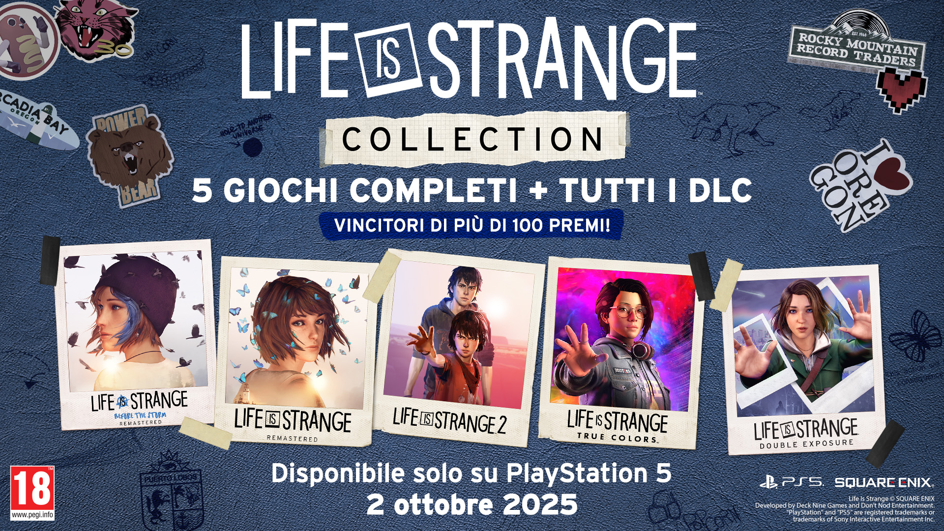 Poster per la 'Life is Strange Collection'. Contiene copertine di giochi, testo in italiano e dettagli PlayStation 5.