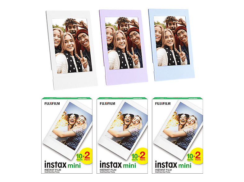 FUJIFILM Instax Mini 60'lı Film Lila Mavi ve Beyaz 3 Fotoğraf Çerçevesi
