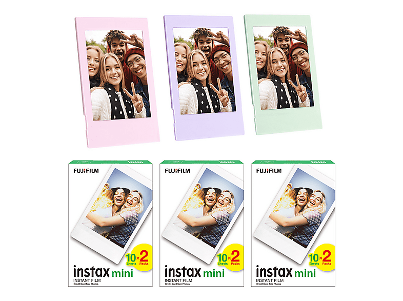 FUJIFILM Instax Mini 60'lı Film Lila Pembe ve Yeşil 3 Fotoğraf Çerçevesi