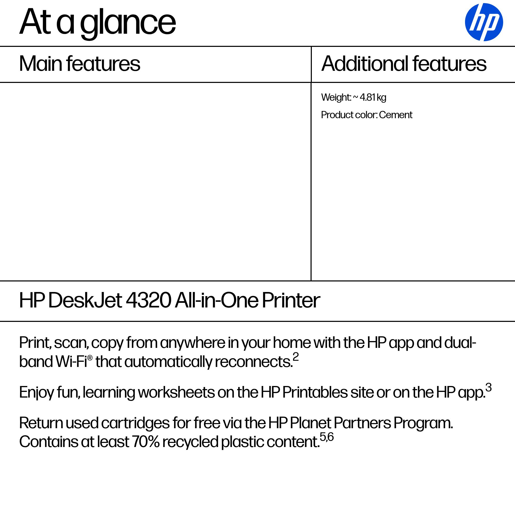 Werbung für einen HP DeskJet-Drucker. Text enthält Produktdetails, Funktionen und das HP-Logo.