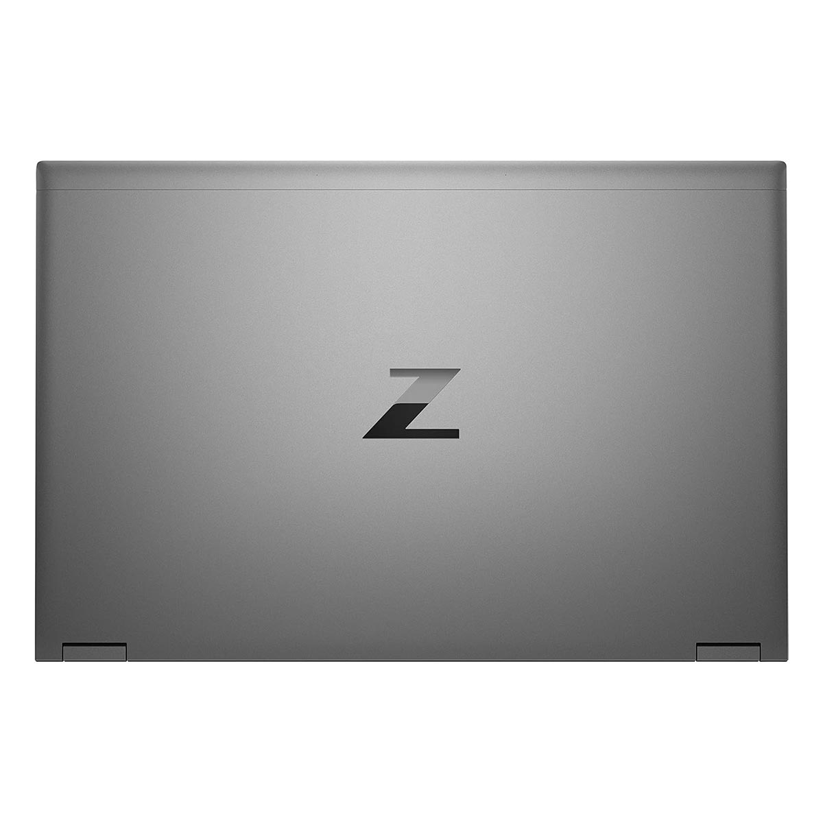Zamknięty, szary laptop z czarnym logo 'Z' na środku. Powierzchnia laptopa jest gładka i odbijająca światło.