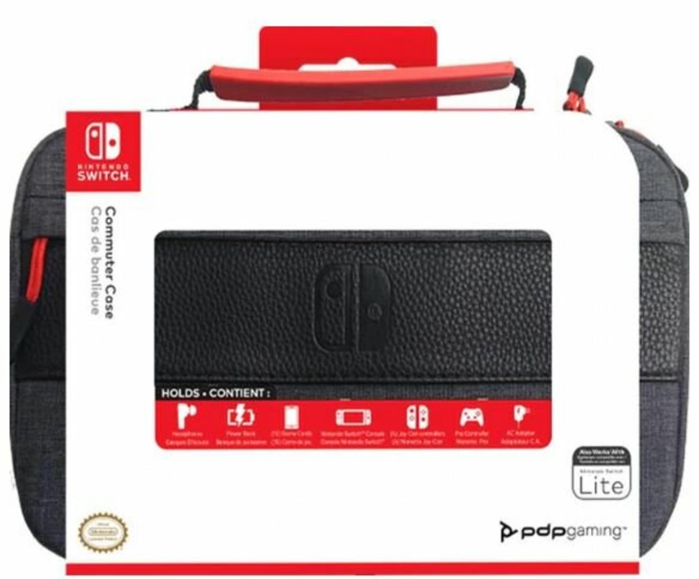 Una funda de transporte para Nintendo Switch. Gris y negro con detalles rojos. Incluye el logotipo de Nintendo Switch y el indicador 'Lite'.
