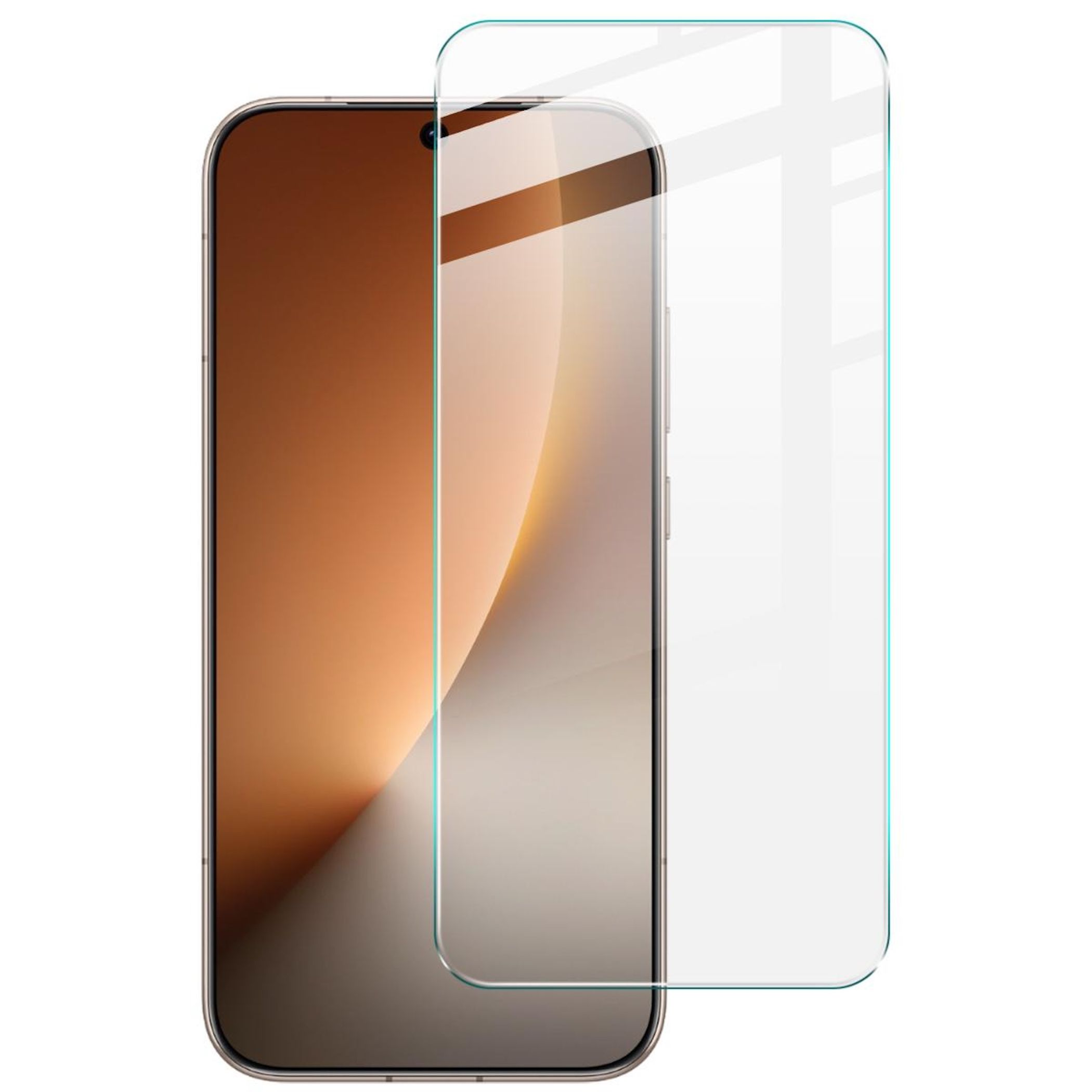 Uno smartphone con protezione schermo. Il telefono è dorato, la protezione è trasparente.