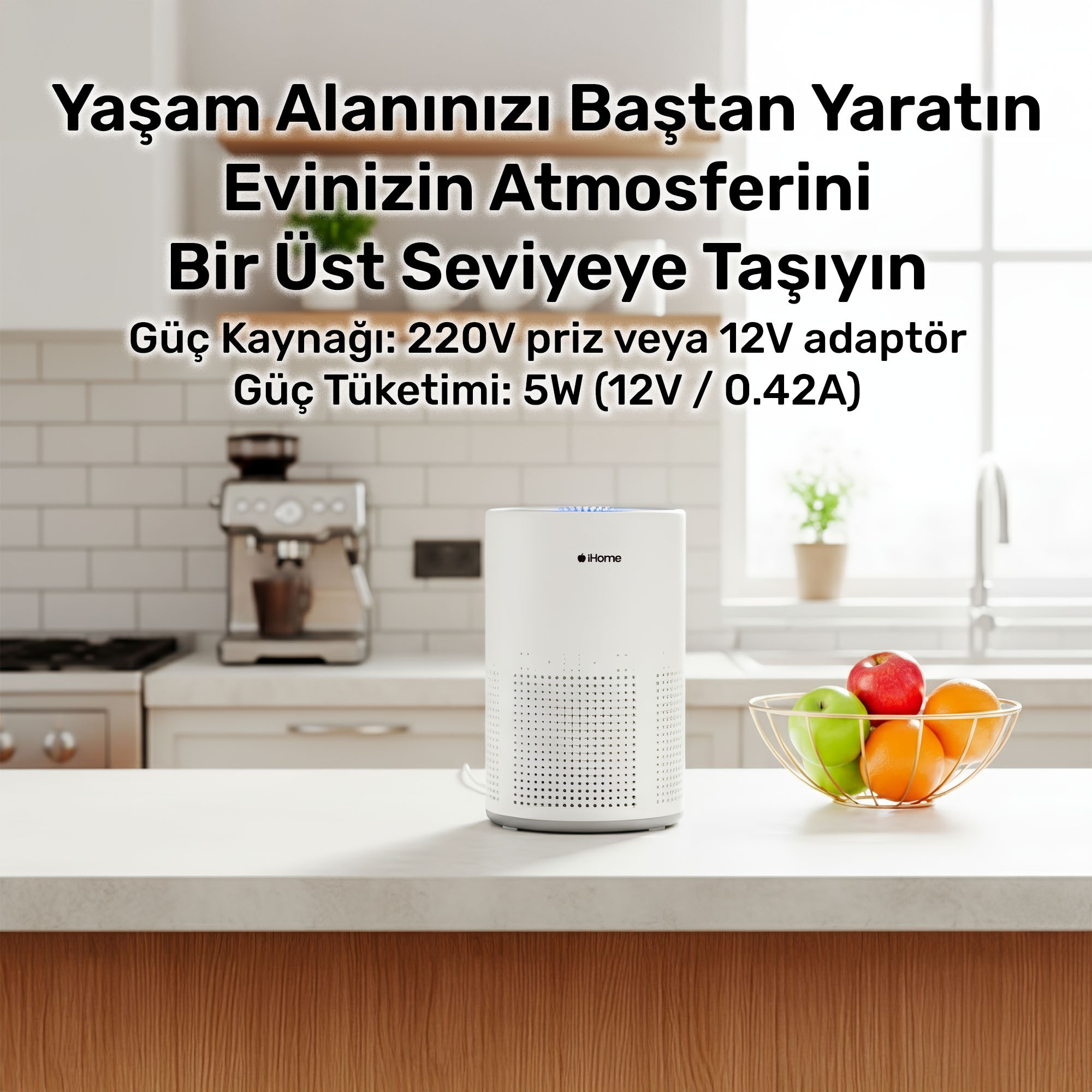 NPO iHome ARP1 Hepa-Aktif Karbon Filtreli 100m3/h Işıklı Ultra Sessiz Air Purifier Hava Temizleyici Beyaz