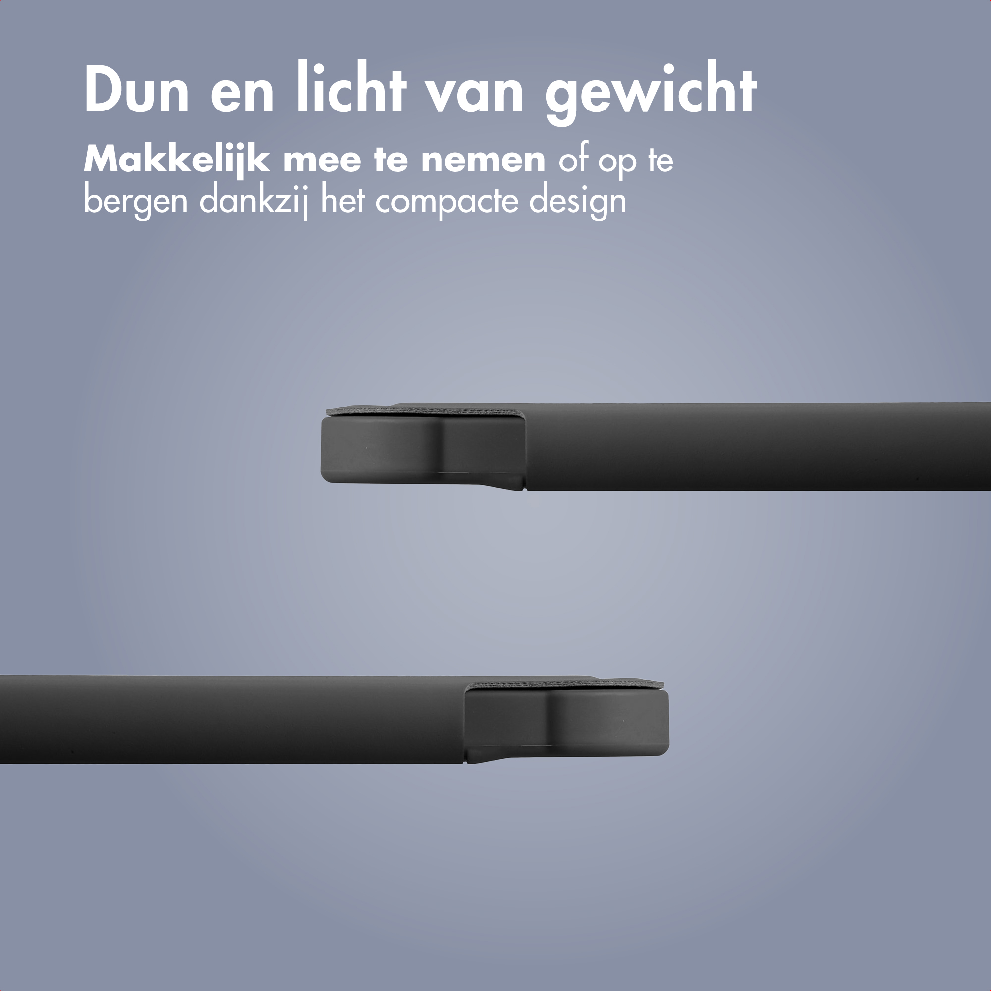 Two dark gray objects with text above. The objects are thin and rectangular on a gradient gray background.