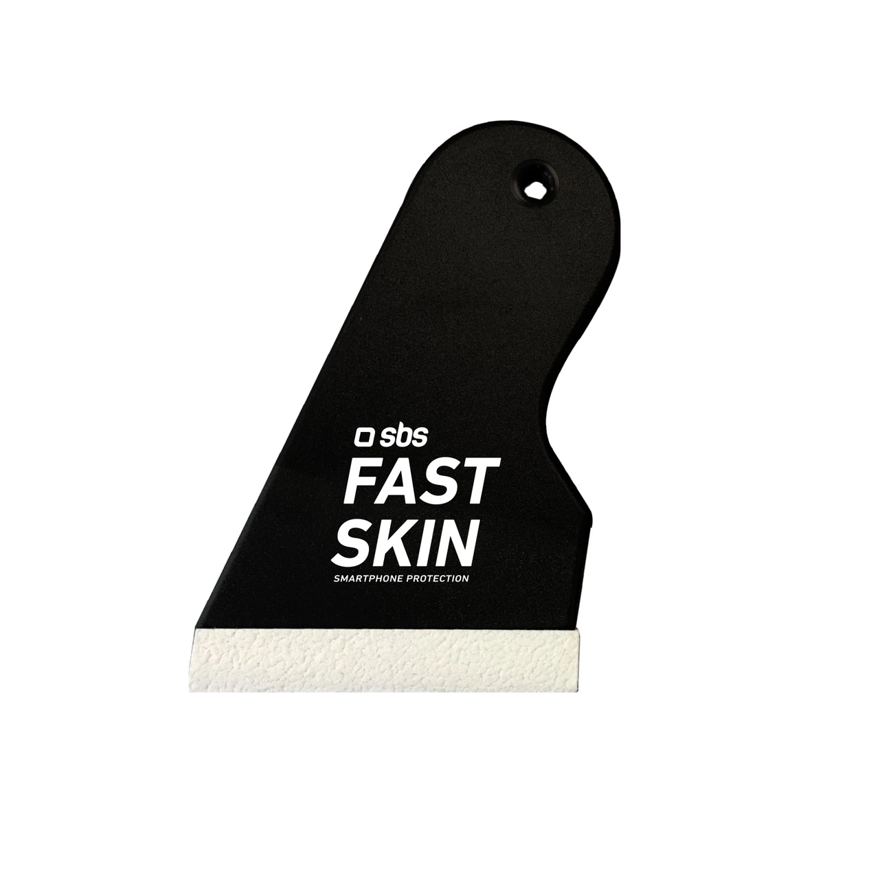 Czarny plastikowy narzędzie do ochrony ekranu smartfona. Ma napisy 'FAST SKIN' i 'SMARTPHONE PROTECTION'.
