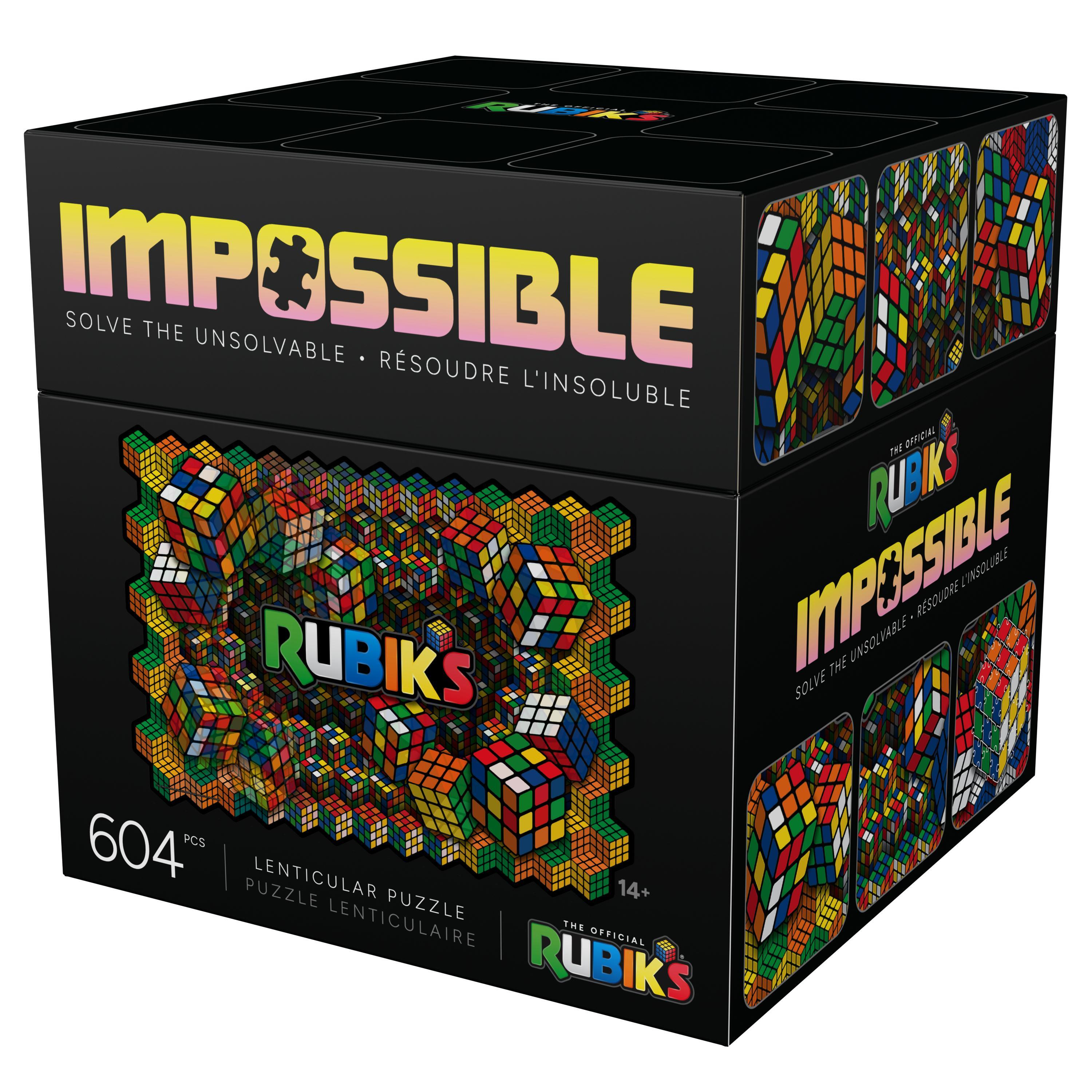 Eine Rubik's Impossible Puzzle-Box. Sie zeigt das Rubik's-Logo und bunte Würfel, mit dem Text 'Impossible'.