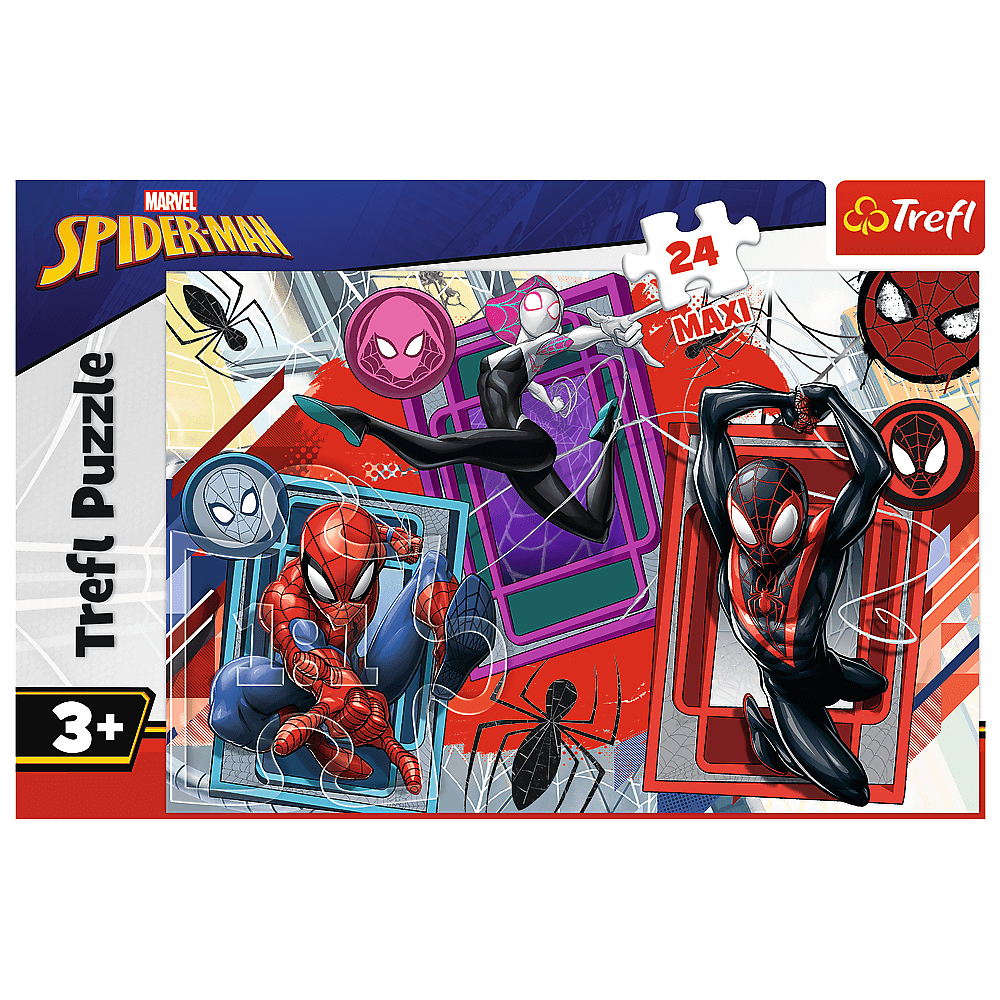 Puzzle Spider-Man. Comprend Spider-Man, Spider-Gwen et Miles Morales. Comprend des toiles d'araignées et le chiffre 24.