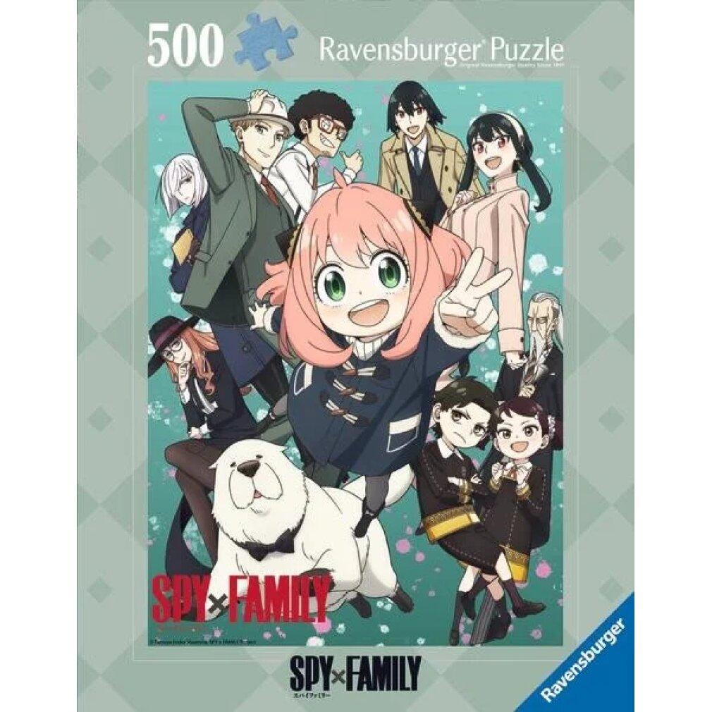 Un puzzle di Spy x Family. Presenta Anya Forger al centro con altri personaggi intorno a lei. Un cane bianco è sotto di loro.