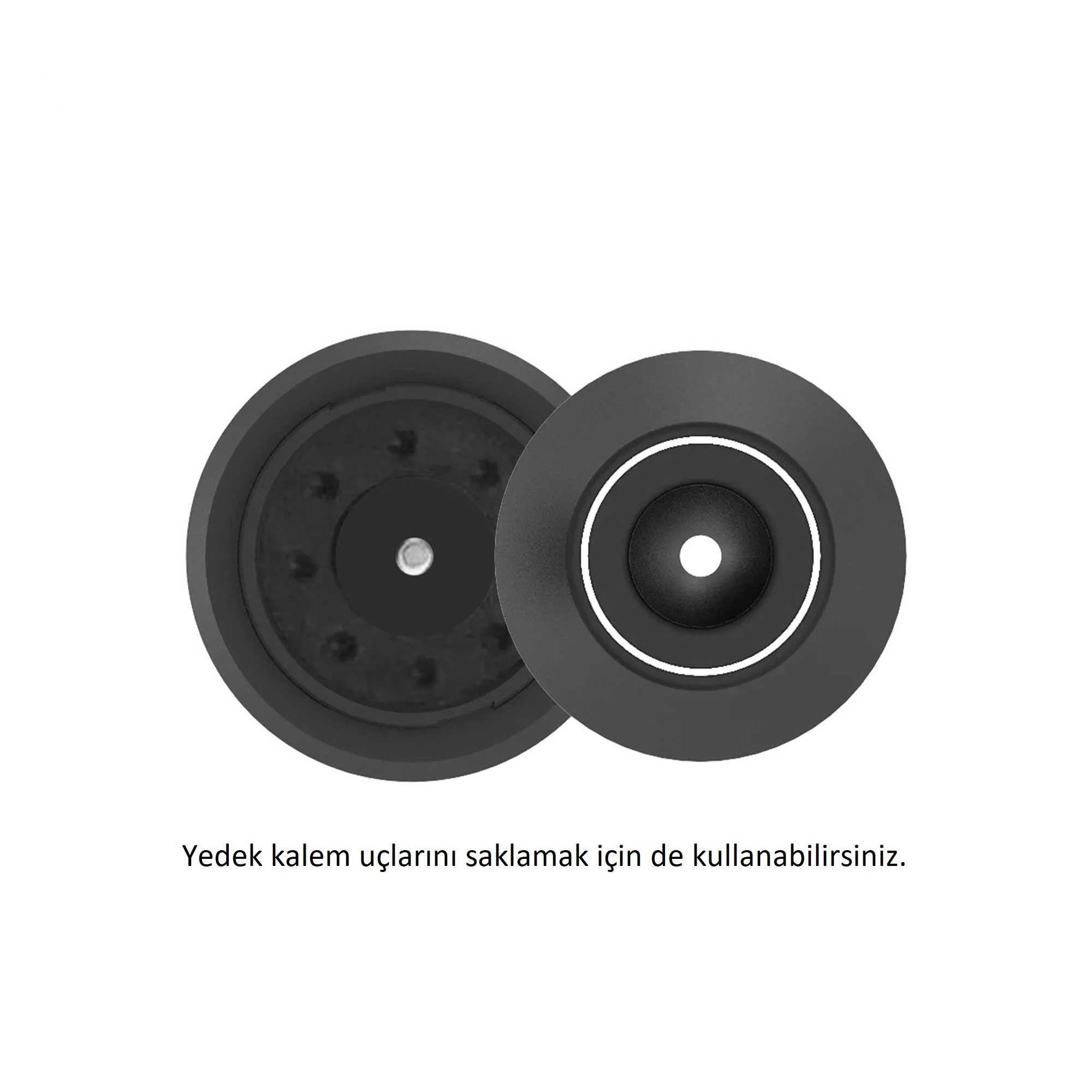 Beyaz zemin üzerinde iki siyah dairesel nesne. Birinde beyaz halka var. Altta Türkçe metin.