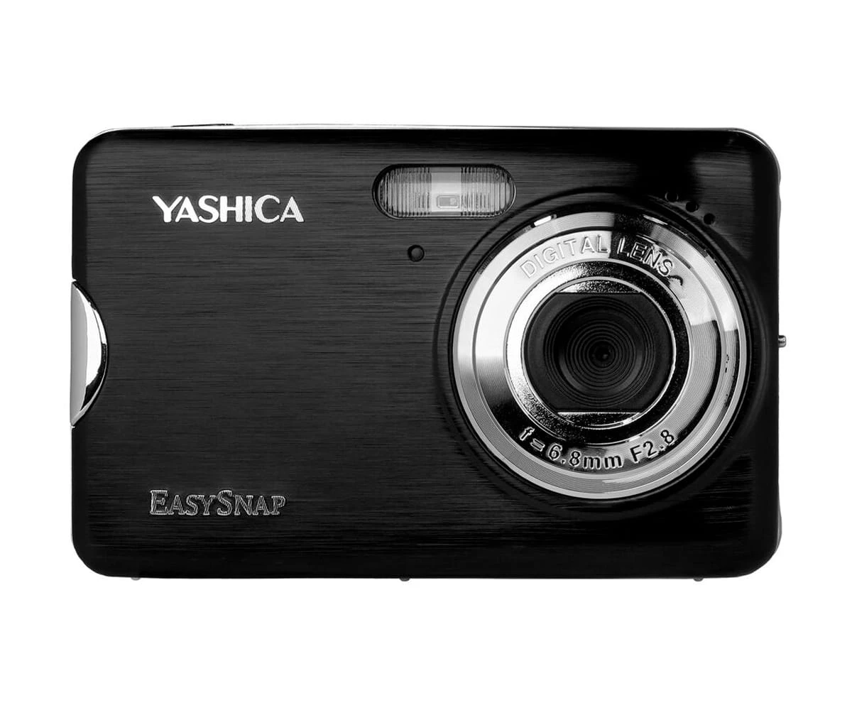 Black Yashica EasySnap digital camera. Features a lens with f=6.8mm, F2.8. The name Yashica and EasySnap are visible.