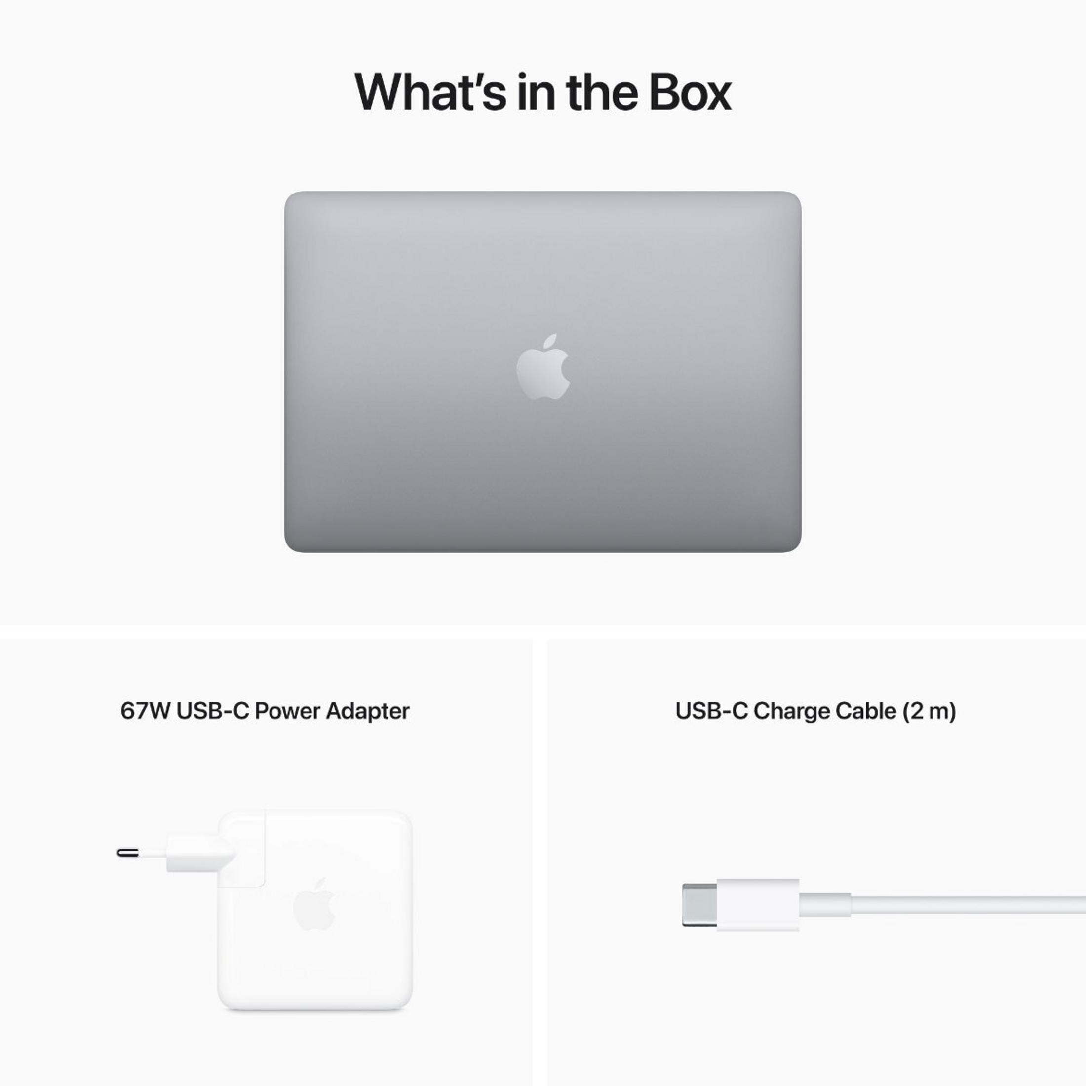 Zdjęcie przedstawia laptopa, biały zasilacz i biały kabel ładujący USB-C.