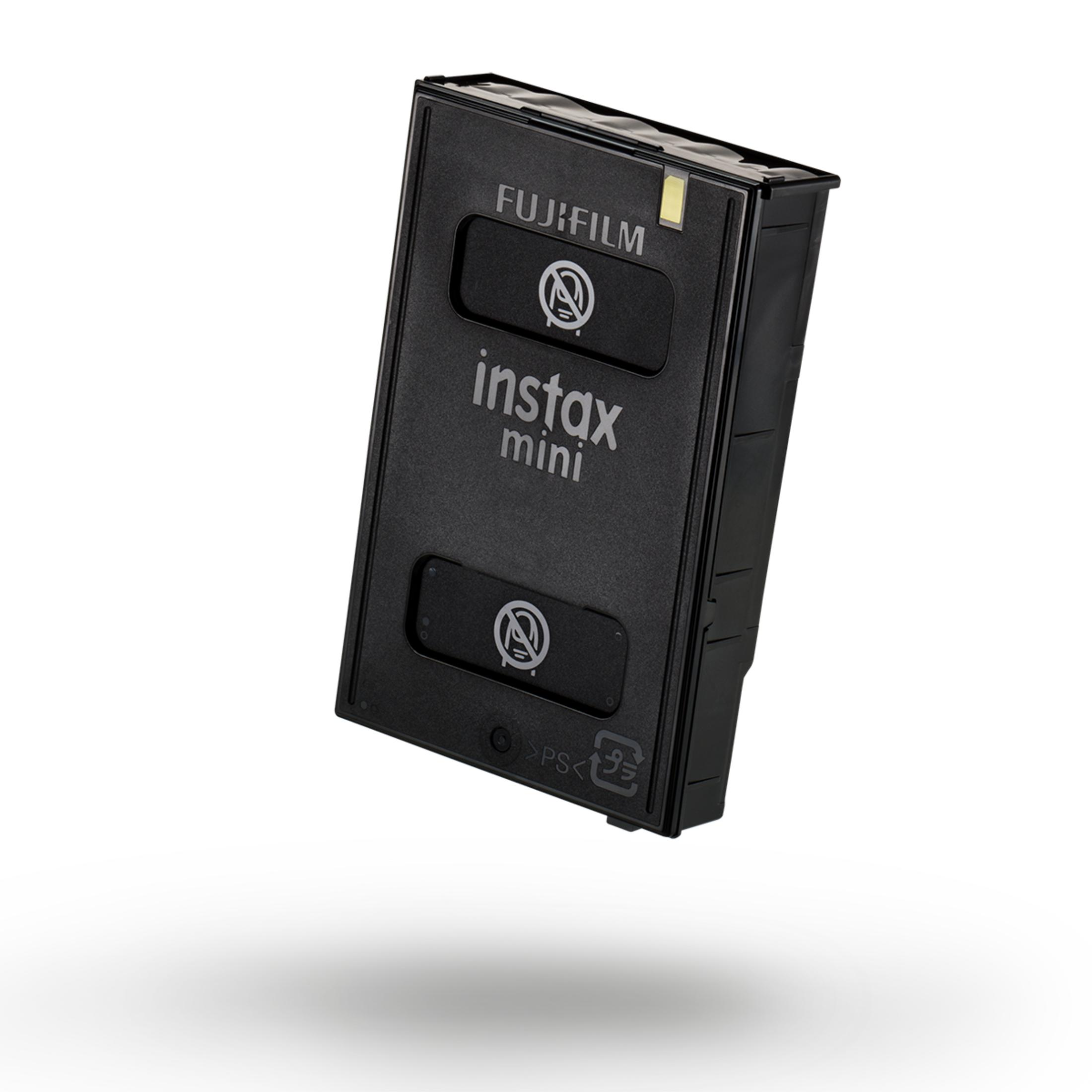 Black Fujifilm Instax Mini film pack. The pack has the brand name and the logo.