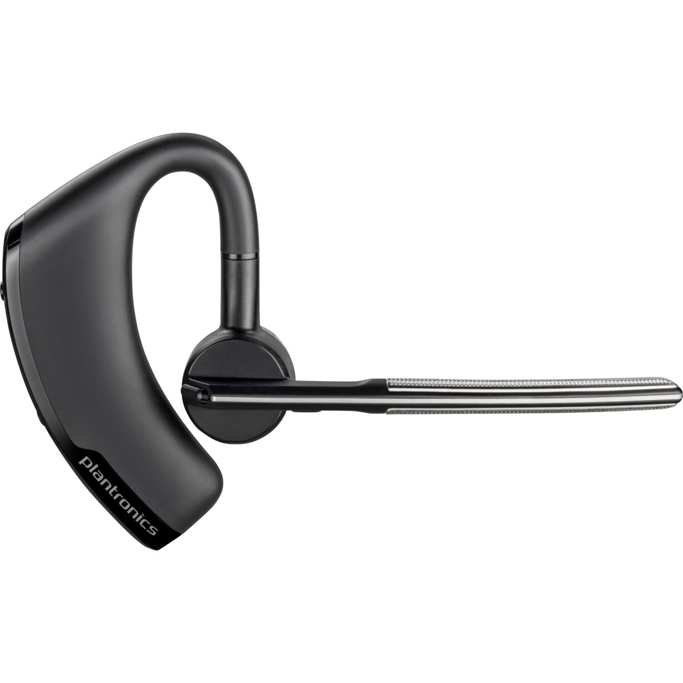 Cuffia Bluetooth Plantronics nera. Ha un design curvo con braccio microfono e auricolare.